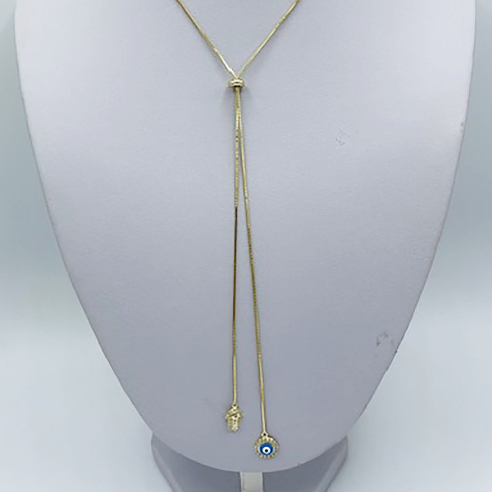Sterling Silver Evil Eye Hamsa Lariat Necklace / Evil Eye Lucky  Necklace / 925